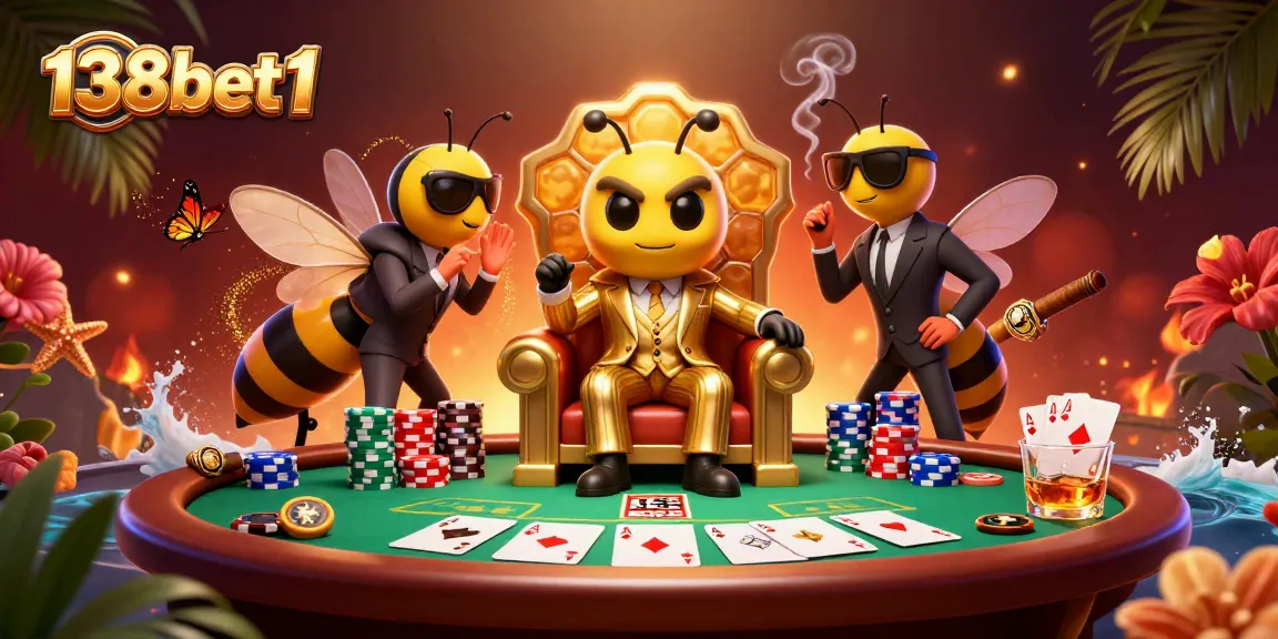 Engage with thrilling poker action in the vibrant 138bet1 casino scene featuring lively characters and rich game elements.