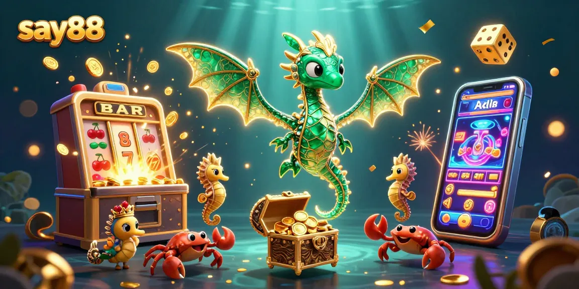 Experience the excitement of say88 with a vibrant casino scene featuring a majestic sea dragon and thrilling game elements.