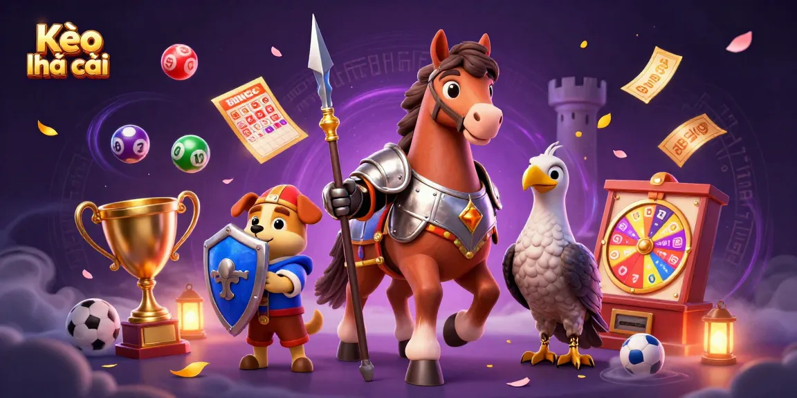 Engage with Kèo nhà cái sports betting scene featuring knights, sports elements, and lively lottery imagery.