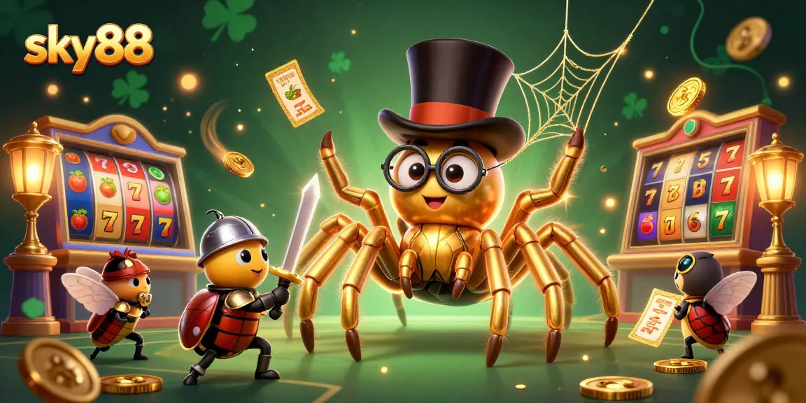 Sky88's vibrant casino scene with characters engaging in thrilling slot play
