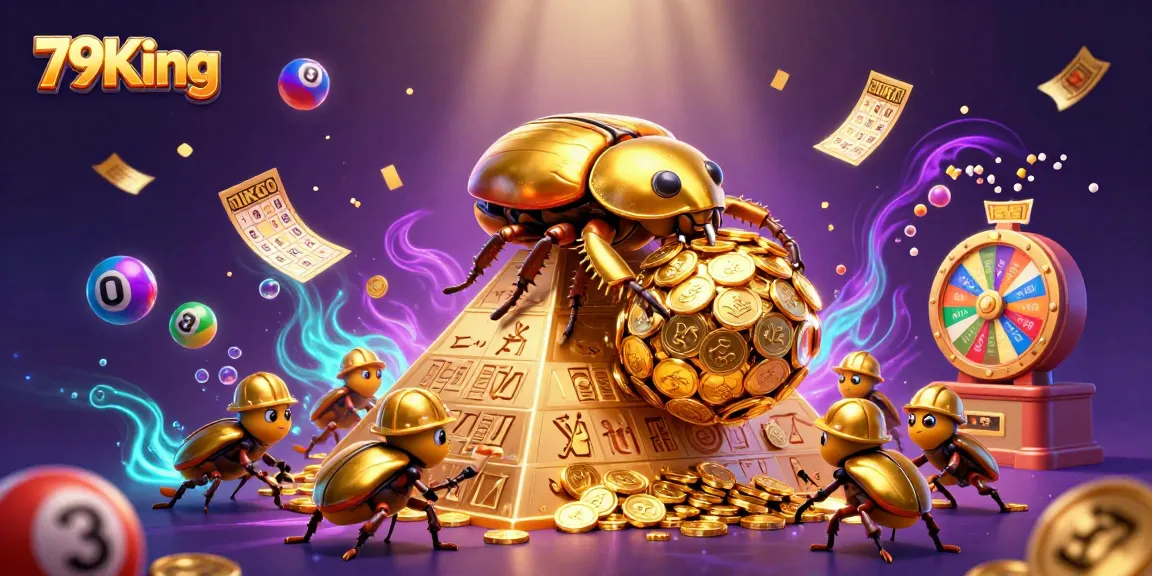 Experience the excitement of 79King as the golden beetle symbolizes wealth in a dynamic casino atmosphere.