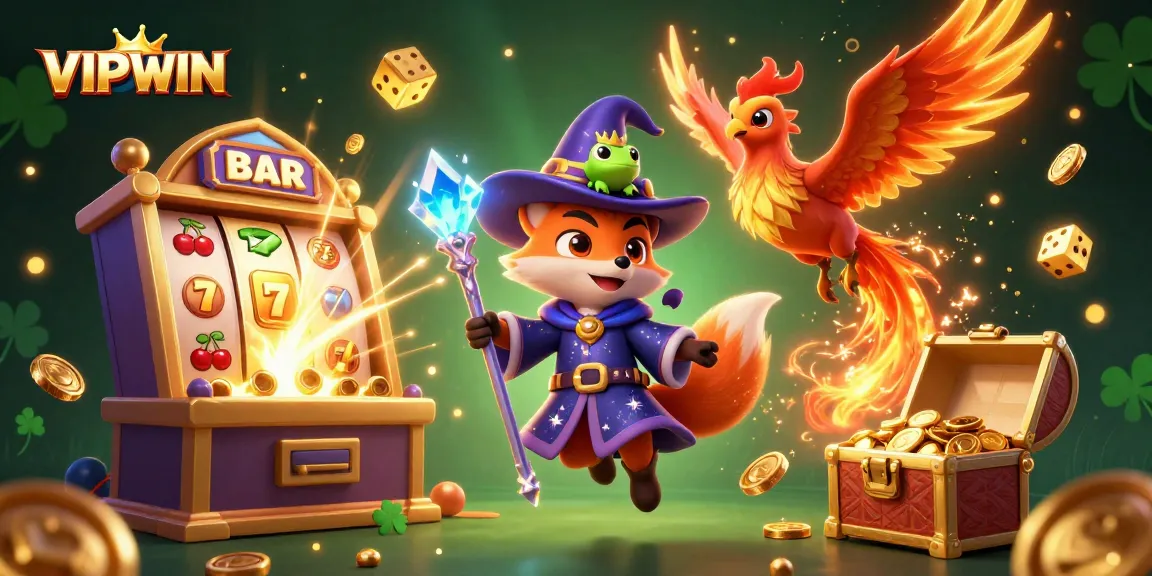 Experience captivating gaming with VIPWIN as a mystical fox and phoenix charm players amid a jackpot explosion.