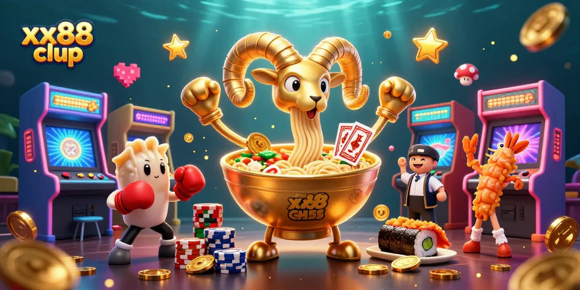 Engage with the exciting world of xx88 clup through playful characters in a vibrant casino scene.