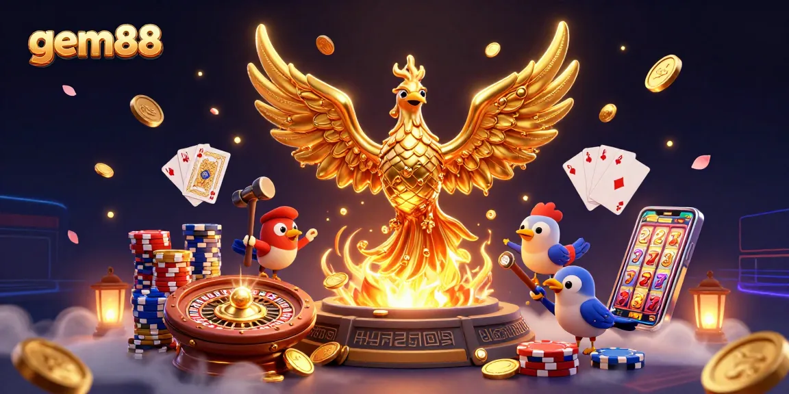 Experience gem88's vibrant casino action with a golden phoenix and dynamic gaming elements.