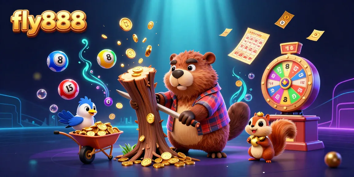 Experience the thrill of gaming with fly888 as cartoon characters gather winnings from a gold-filled tree.
